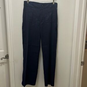 Nicole Miller NWOT  Women’s Navy Linen Blend Pants‎ SZ 10 Wide Leg Front Pockets